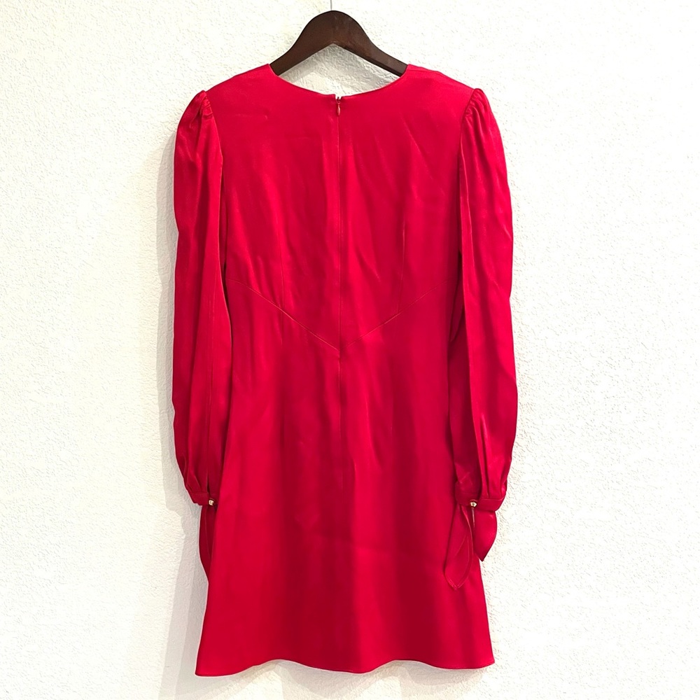 NWT Haney Red Split Sleeve Gathered Satin Dress - Picture 11 of 16